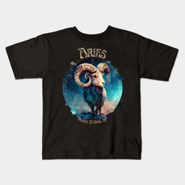 Retro Aries Zodiac Sign Kids T-Shirt by Curio Pop Relics